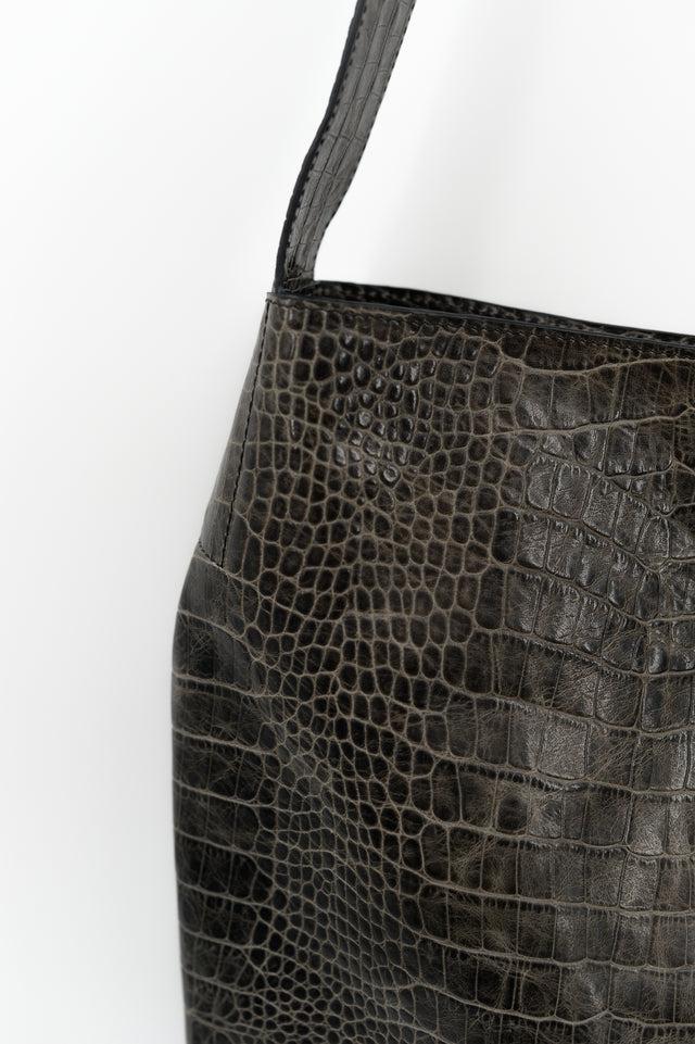 Nathalie Vleeschouwer Big Crossbody Handtas In Croco Black Olive