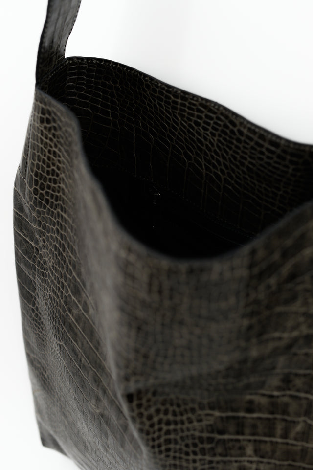 Nathalie Vleeschouwer Big Crossbody Handtas In Croco Black Olive