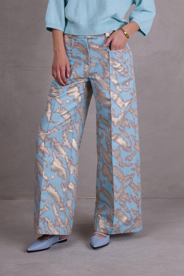 nathalie vleeschouwer Bolivar broek in blue archipel jacquard