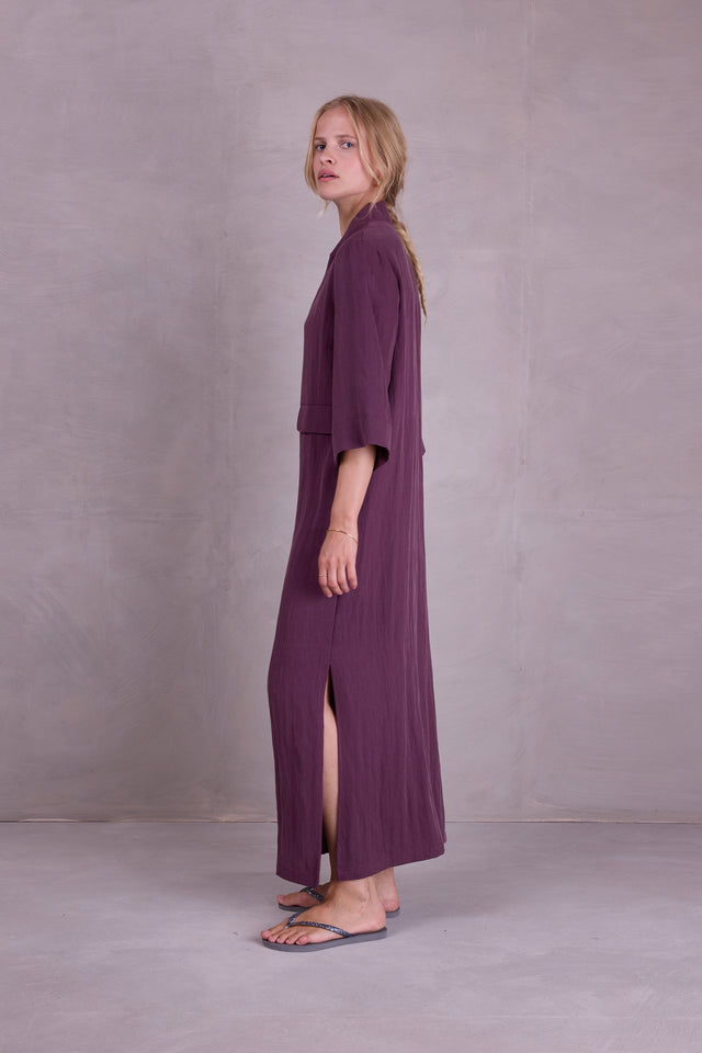 Nathalie Vleeschouwer Bonita Jurk In Aubergine Tencel
