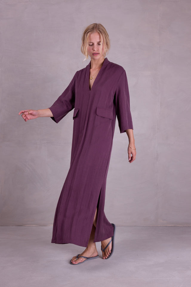 Nathalie Vleeschouwer Bonita Jurk In Aubergine Tencel