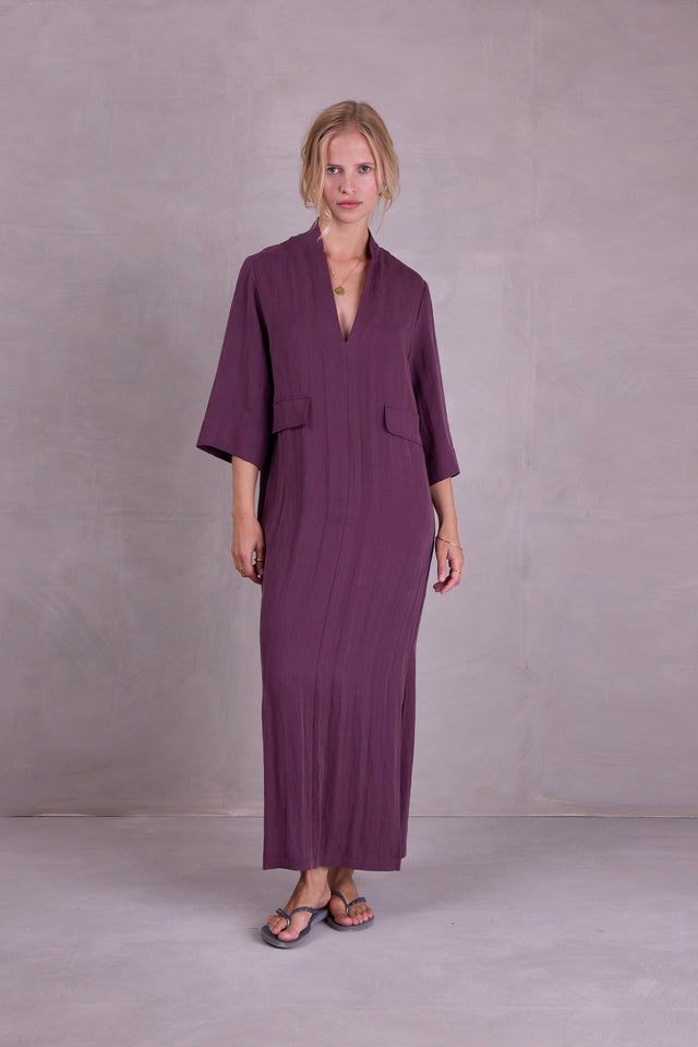 nathalie vleeschouwer Bonita jurk in aubergine Tencel