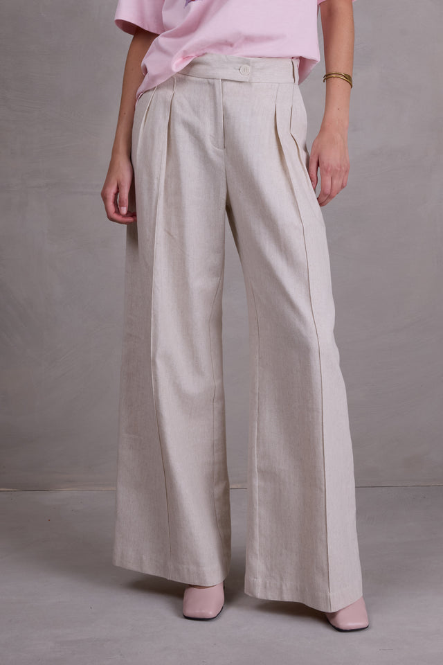 nathalie vleeschouwer Cezar broek in sand herringbone