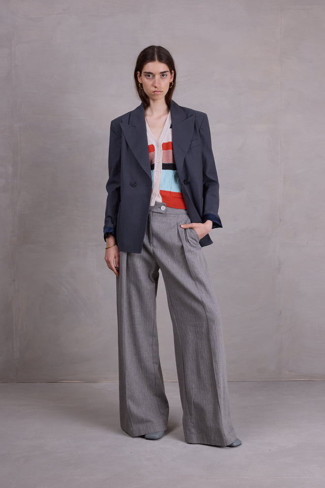 Nathalie Vleeschouwer Cezar Broek In Steel Grey Herringbone