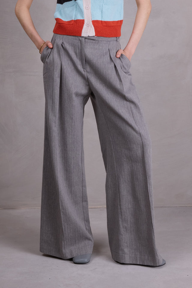 nathalie vleeschouwer Cezar broek in steel grey herringbone