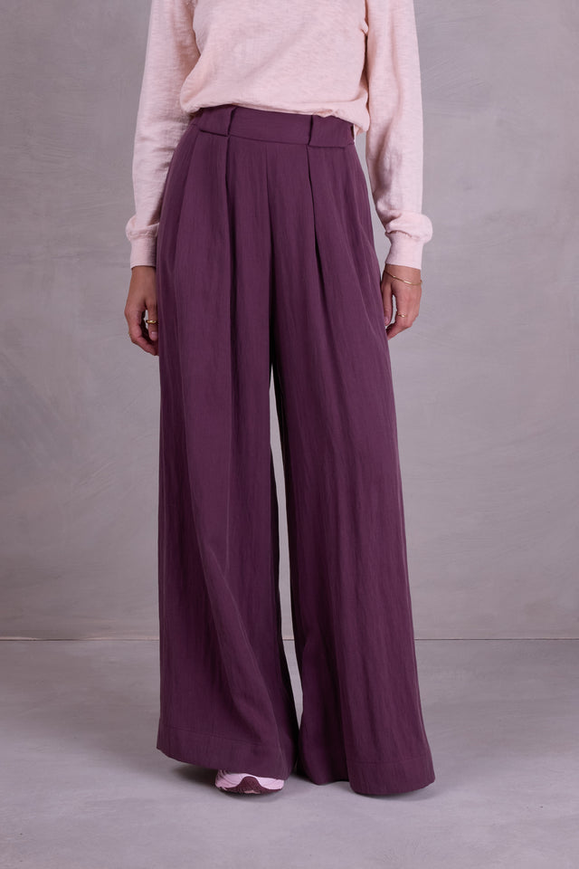 nathalie vleeschouwer Clinton broek in aubergine Tencel