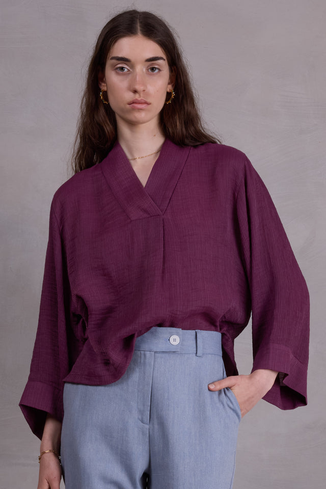 nathalie vleeschouwer Clotilde bordeaux plissé blouse