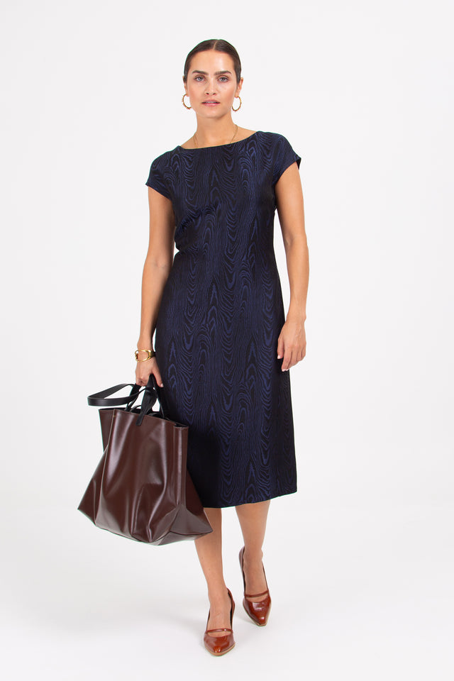 nathalie vleeschouwer Danira jurk in midnight wood jacquard