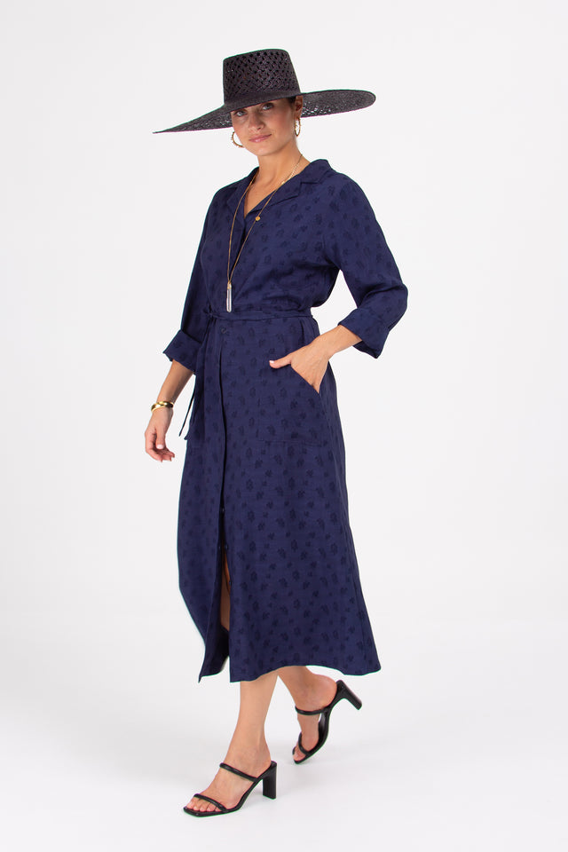 nathalie vleeschouwer Danisha blauwe jurk in woven berries