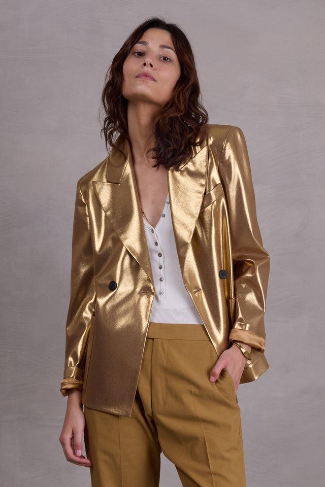 nathalie vleeschouwer Davos blazer in gold disco twill
