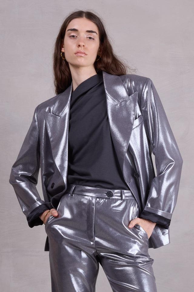 nathalie vleeschouwer Davos blazer in silver disco twill