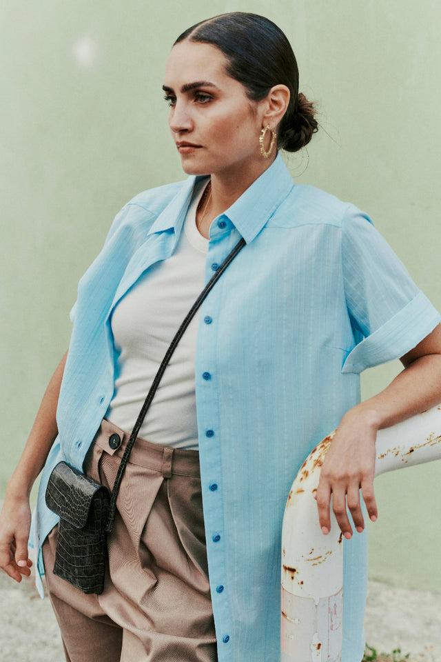 Nathalie Vleeschouwer Dax Lichtblauw Lang Hemd In Frans Katoen