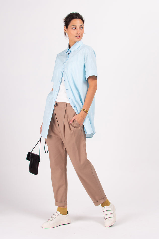 Nathalie Vleeschouwer Dax Lichtblauw Lang Hemd In Frans Katoen