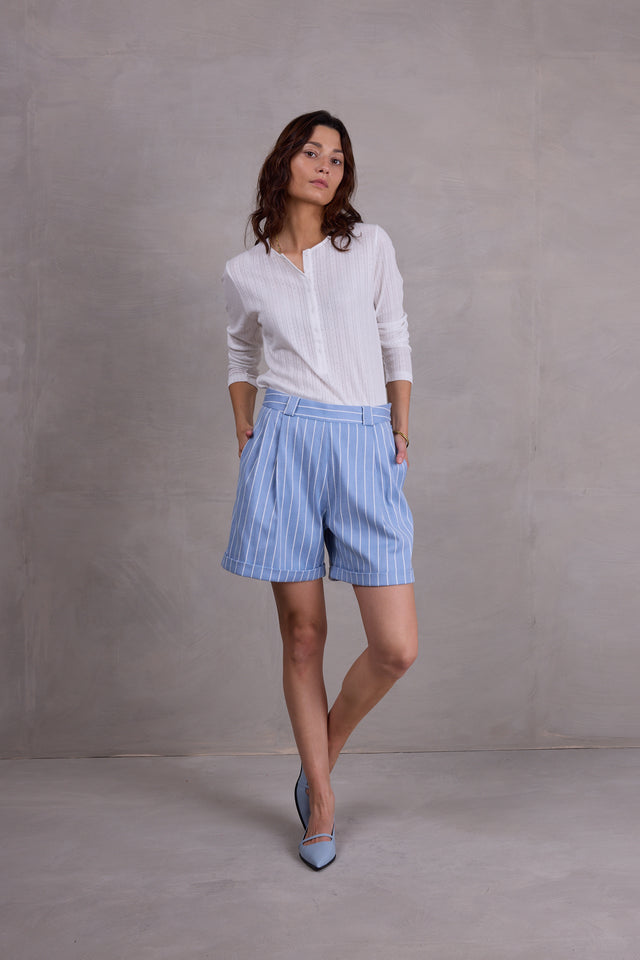 nathalie vleeschouwer Diaz short in powder blue stripes