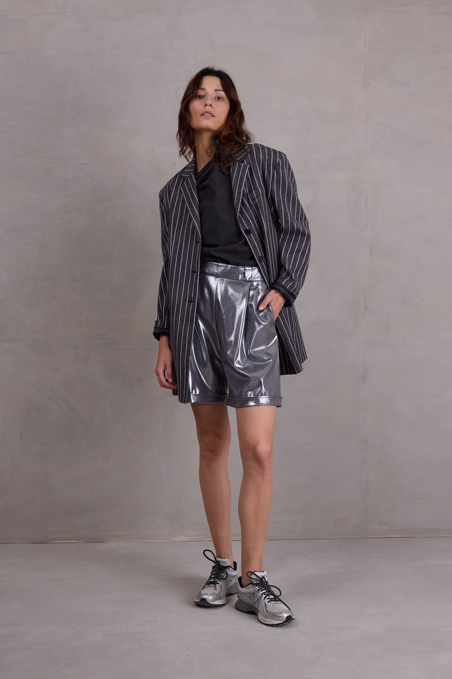 Nathalie Vleeschouwer Diaz Short In Silver Disco Twill