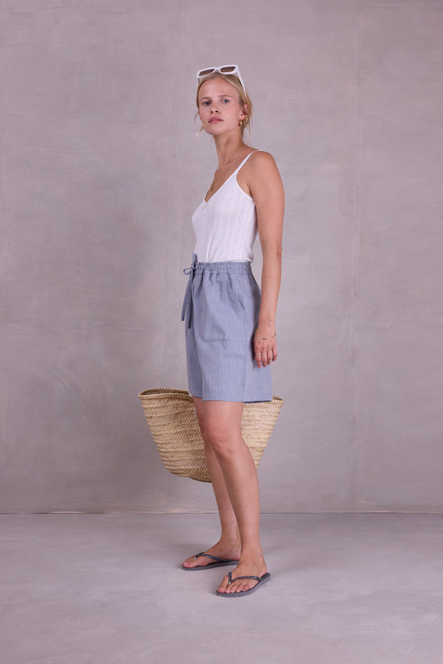 Nathalie Vleeschouwer Diede Short In Dusk Blue Herringbone