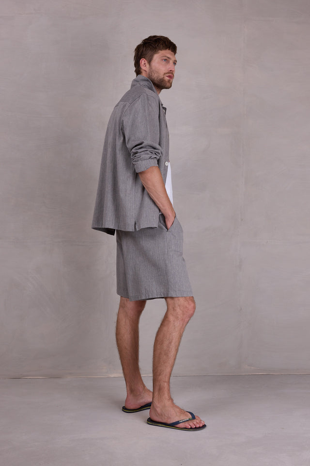 Nathalie Vleeschouwer Diede Short In Steel Grey Herringbone