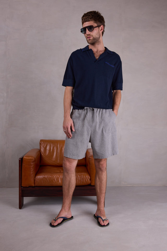 Nathalie Vleeschouwer Diede Short In Steel Grey Herringbone