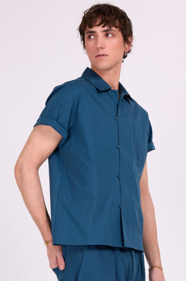 nathalie vleeschouwer Domenico petrol hemd met korte mouwen