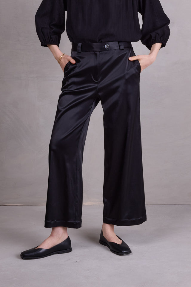 nathalie vleeschouwer Dong broek in black satin stretch