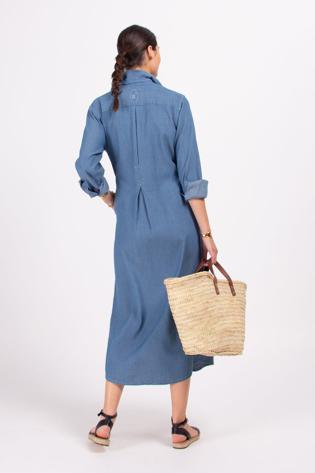 Nathalie Vleeschouwer Dory Lange Lichtblauw Gestreepte Hemdjurk