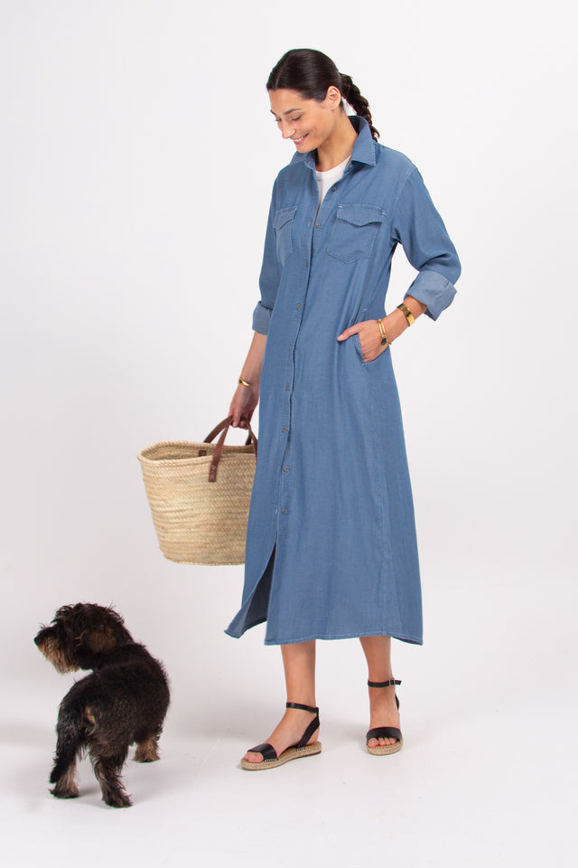 nathalie vleeschouwer Dory lange lichtblauw gestreepte hemdjurk