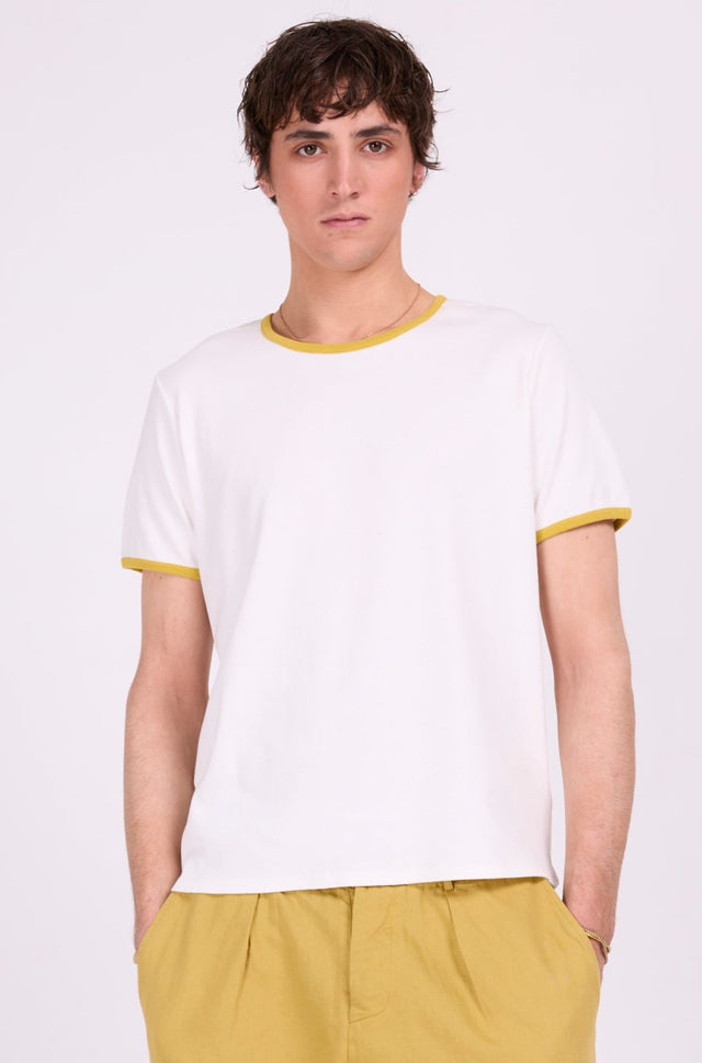 nathalie vleeschouwer Drue T-shirt met kaki contrastboord