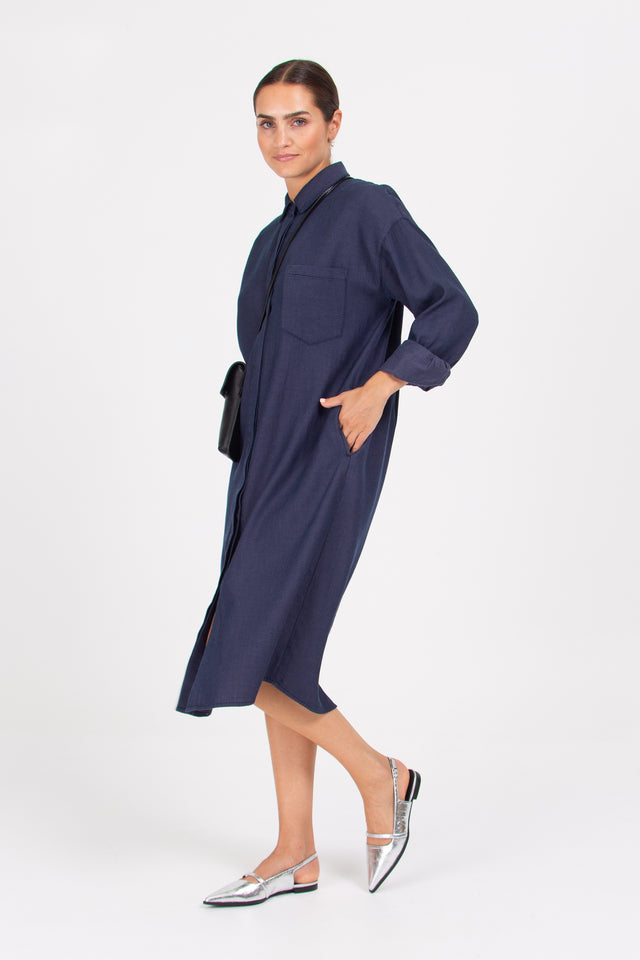 Nathalie Vleeschouwer Duran Donkerblauw Gestreepte Hemdjurk