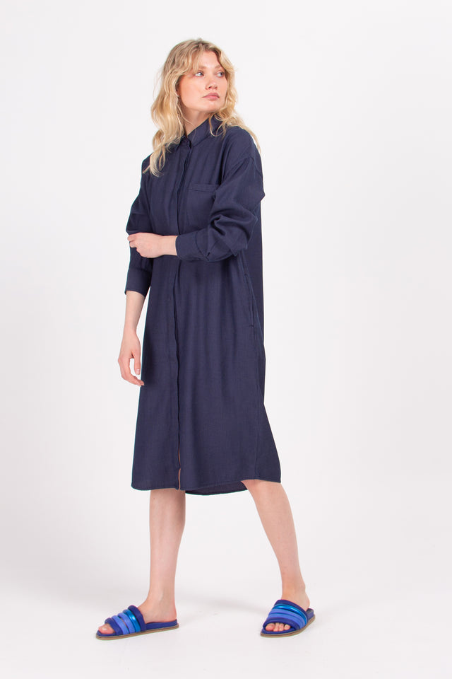 Nathalie Vleeschouwer Duran Donkerblauw Gestreepte Hemdjurk