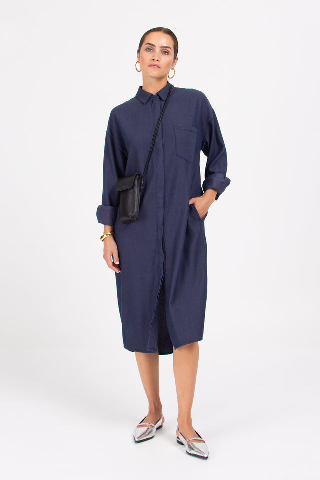nathalie vleeschouwer Duran donkerblauw gestreepte hemdjurk