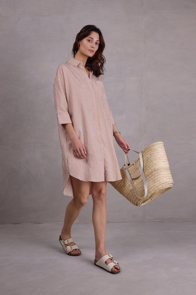 nathalie vleeschouwer Duran hemdsjurk in biscuit brown stripes