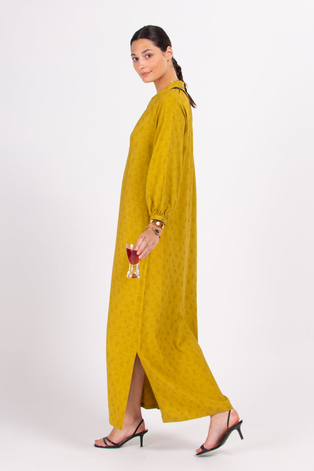 Nathalie Vleeschouwer Dysis Lange Jurk In Olijfkleurige Woven Berries