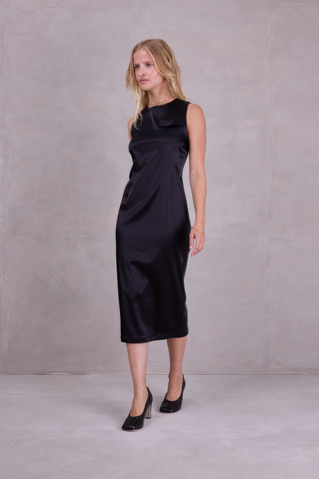 Nathalie Vleeschouwer Emelia Jurk In Black Satin Stretch