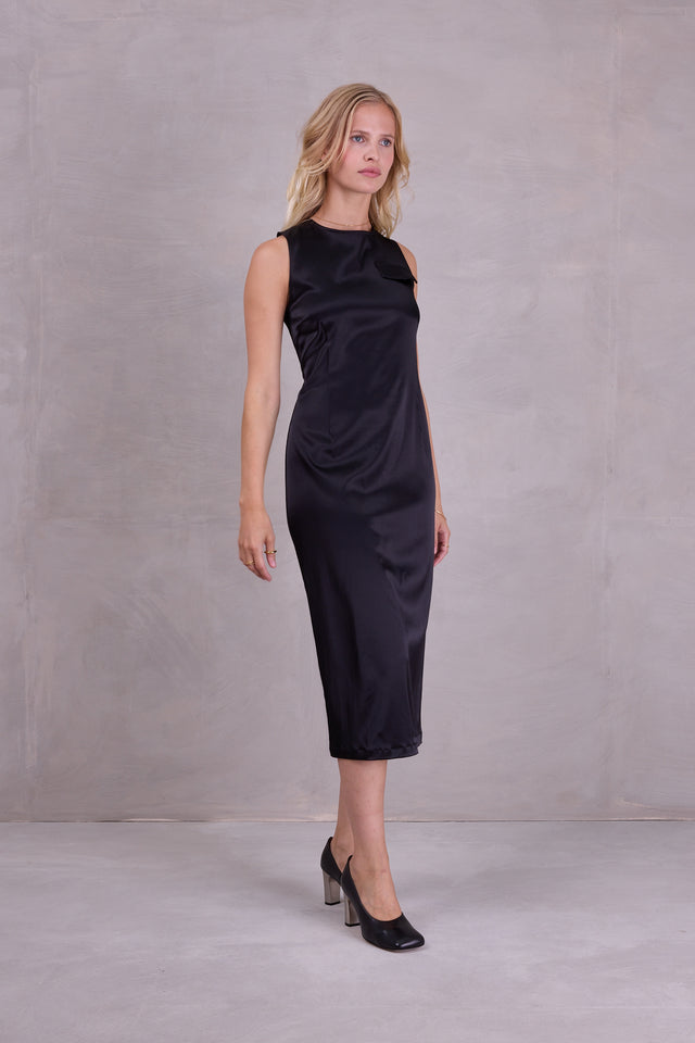 Nathalie Vleeschouwer Emelia Jurk In Black Satin Stretch