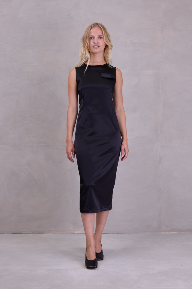 nathalie vleeschouwer Emelia jurk in black satin stretch