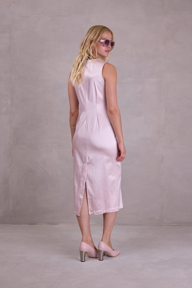Nathalie Vleeschouwer Emelia Jurk In Blush Satin Stretch