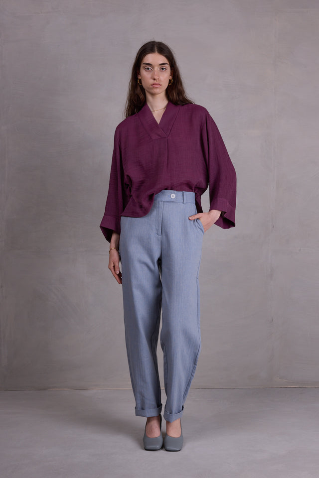 Nathalie Vleeschouwer Fannie Broek In Dusk Blue Herringbone