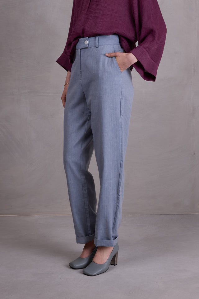 nathalie vleeschouwer Fannie broek in dusk blue herringbone