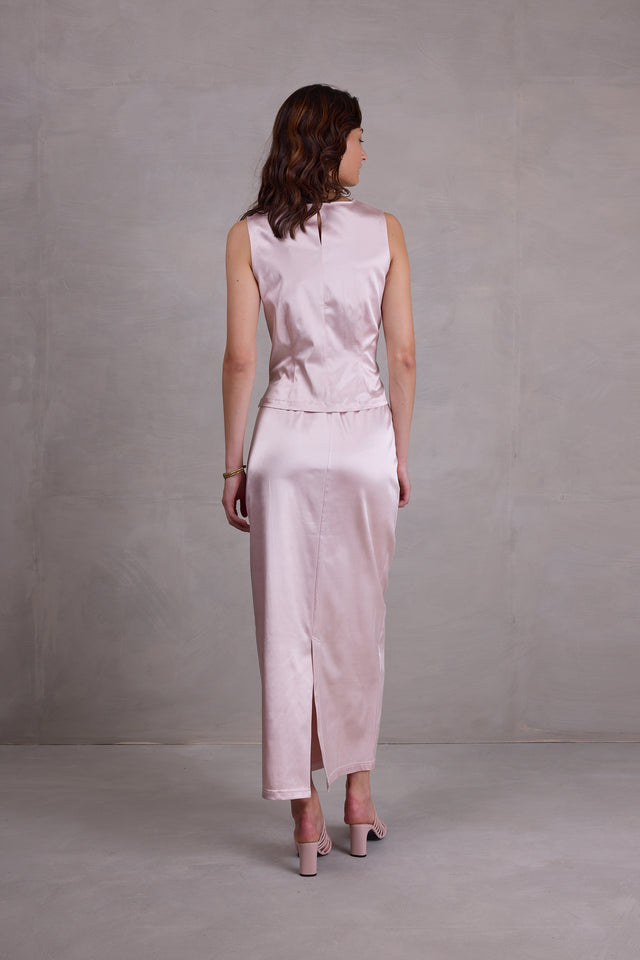 Nathalie Vleeschouwer Fazil Rok In Blush Satin Stretch