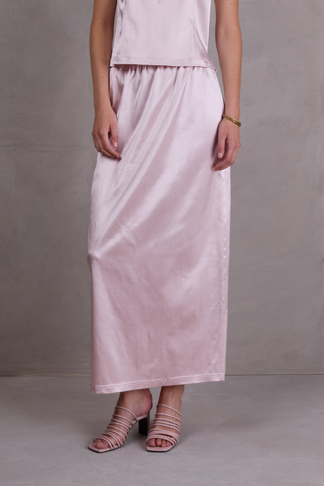 Nathalie Vleeschouwer Fazil Rok In Blush Satin Stretch