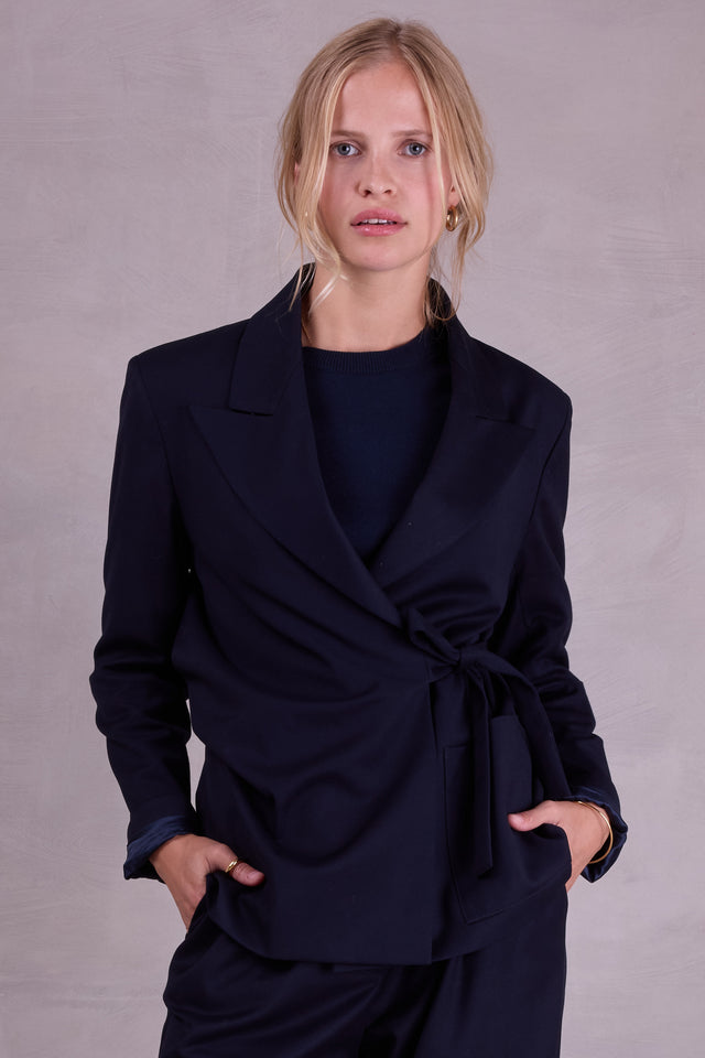 nathalie vleeschouwer Fernando geknoopte blazer in night blue