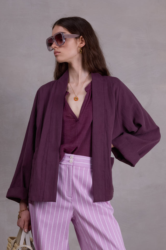 nathalie vleeschouwer Flenn kimono in aubergine Tencel