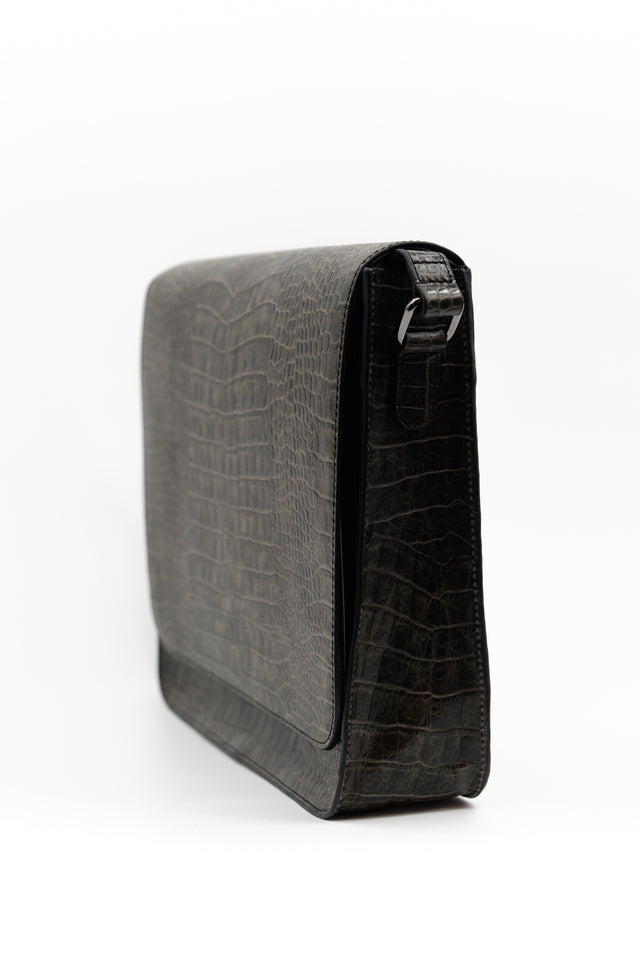 Nathalie Vleeschouwer Medium Crossbody Handtas In Croco Black Olive