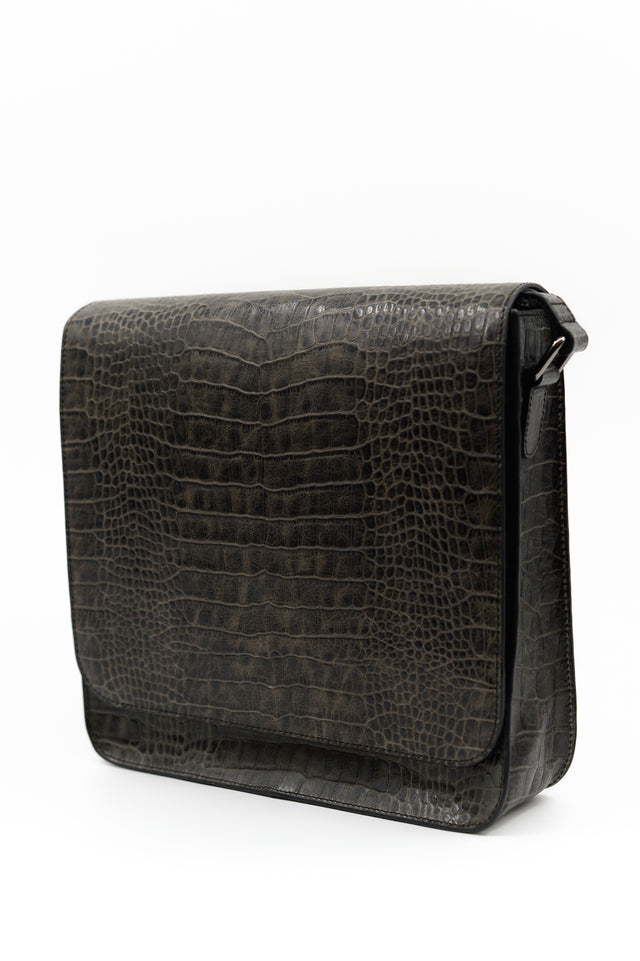 Nathalie Vleeschouwer Medium Crossbody Handtas In Croco Black Olive