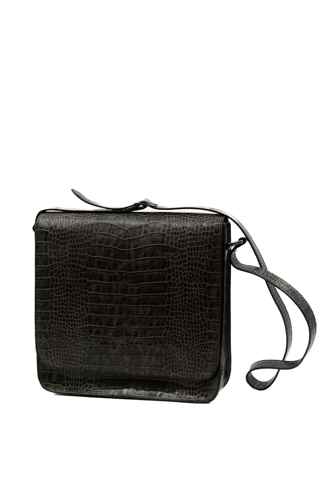 Nathalie Vleeschouwer Medium Crossbody Handtas In Croco Black Olive