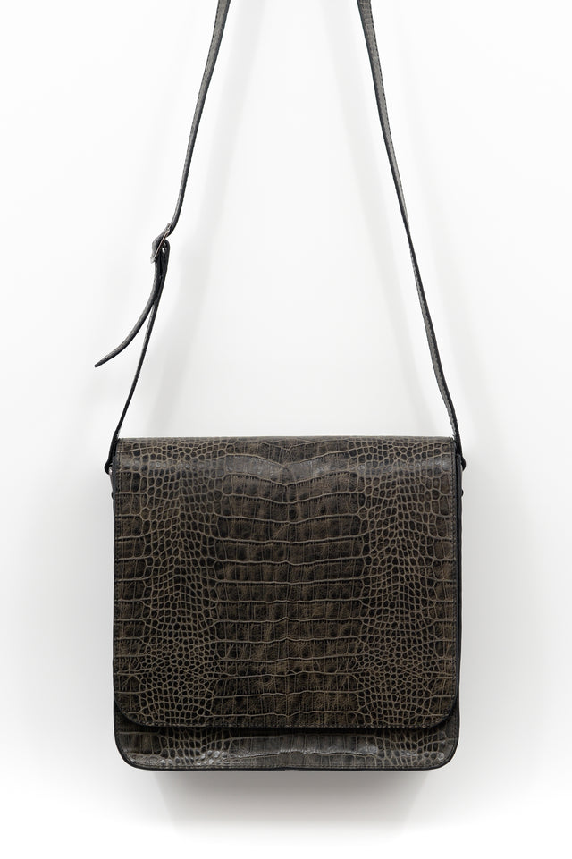 nathalie vleeschouwer Medium crossbody handtas in croco black olive