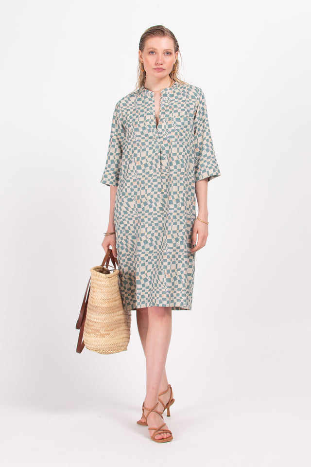 Nathalie Vleeschouwer Deger Jurk In Aqua Checks