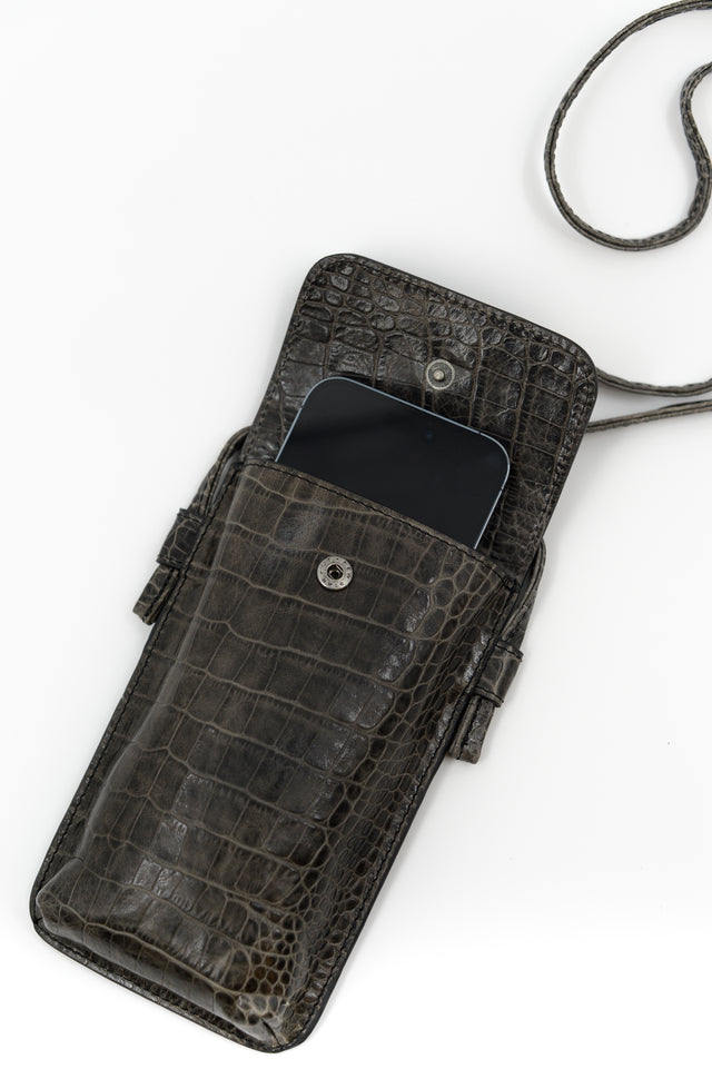 nathalie vleeschouwer Smartphone bag in croco black olive
