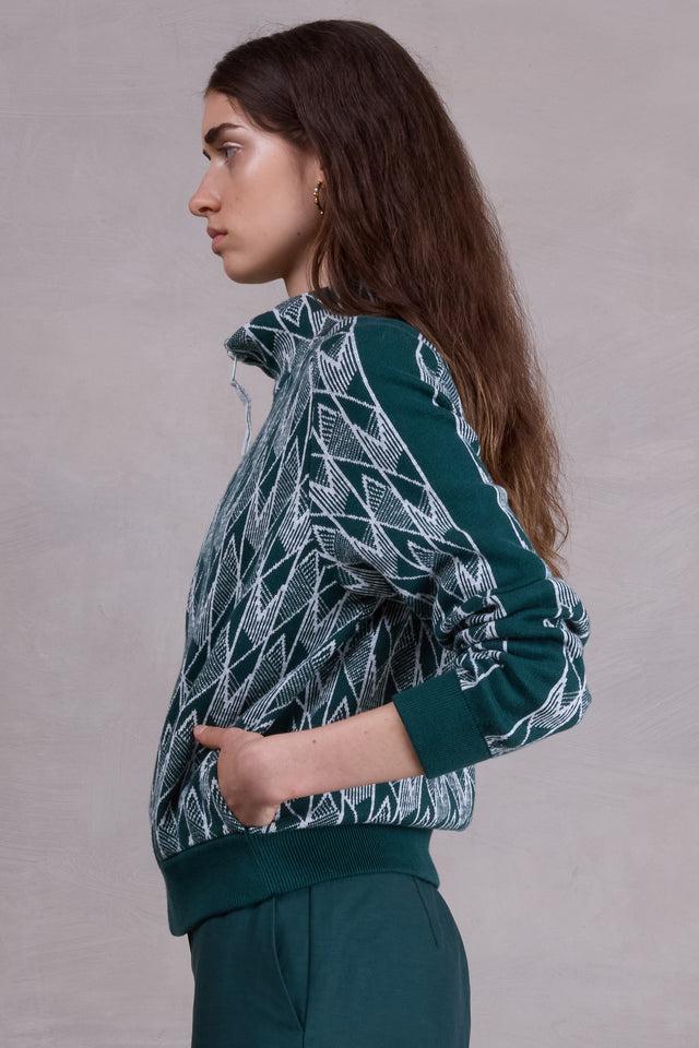 Nathalie Vleeschouwer Sparta Grafische Vest In Evergreen En Ice Blue