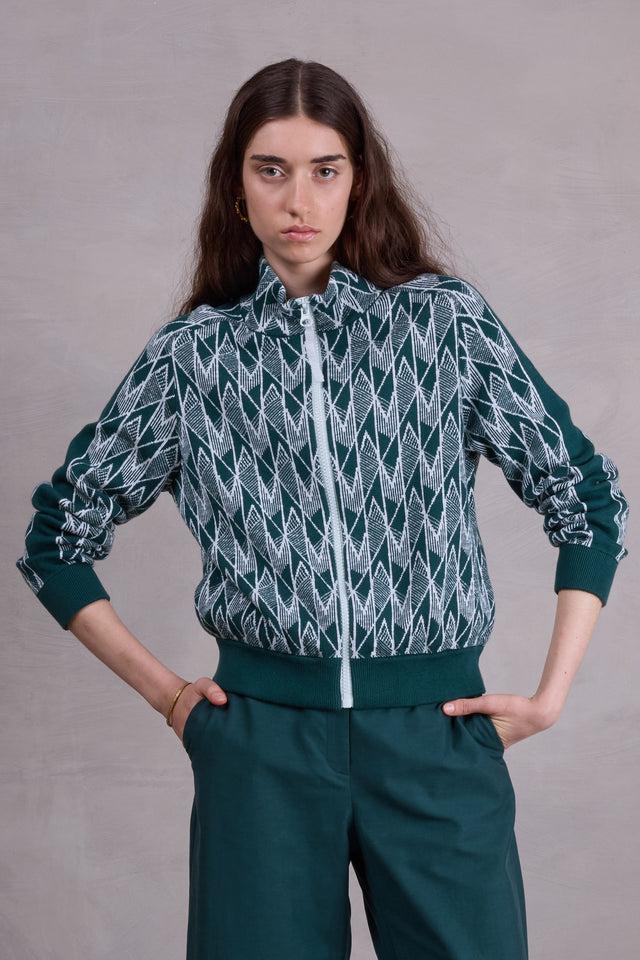 nathalie vleeschouwer Sparta grafische vest in evergreen en ice blue